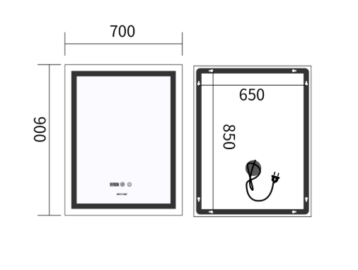 Дзеркало Mixxus Premium FLASH MR21-70x90 (LED Touch, Anti-fog, димер, годинник) MP6618 фото