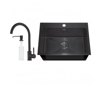 MIXXUS SET-6045-200x1.0-PVD-BLACK Комплект: мойка, смеситель, диспенсер MX0587 фото