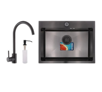 MIXXUS SET-6045-200x1.0-PVD-BLACK Комплект: мойка, смеситель, диспенсер MX0587 фото