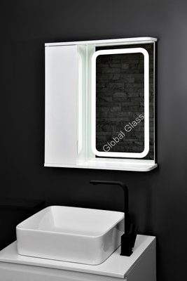 Дзеркальна шафа у ванну 60х70 см з заокругленою LED підсіткою двері зліва ГК-9 60x80 Ліва фото
