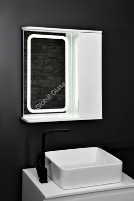 Дзеркальна шафа у ванну 60х70 см з заокругленою LED підсвіткою двері з права ГК-9 Права фото