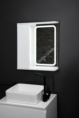 Дзеркальна шафа у ванну 60х70 см з LED підсвіткою двері зліва сенсорний вимикач ГК-14 Ліва фото