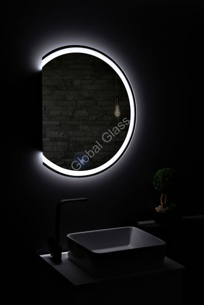 Зеркало с LED подсветкой и сенсором 650х800мм. в ванную комнату круглое,срез слева MR-17 Global Glass MR-17 фото