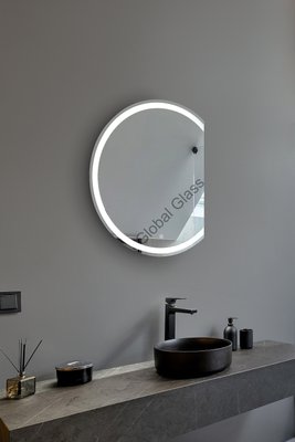 Дзеркало з LED підсвіткою та сенсором 650х800мм. у ванну кімнату кругле,зріз зправа MR-17 Global Glass MR-17 фото