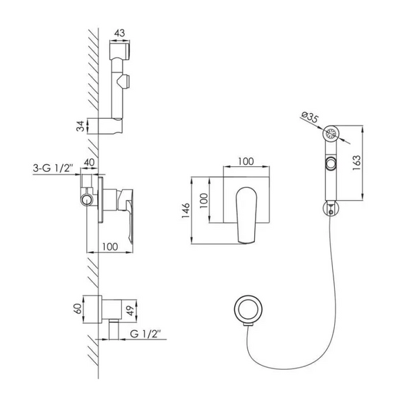 Набор гигиенический IMPRESE VYSKOV VR15340Z-BT, хром  VR15340Z-BT фото