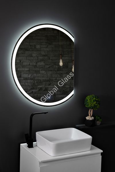 Дзеркало з LED підсвіткою та сенсором 750х900мм. у ванну кімнату кругле,зріз зправа MR-17 Global Glass MR-17 фото