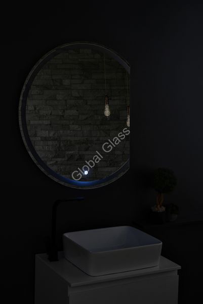 Дзеркало з LED підсвіткою та сенсором 750х900мм. у ванну кімнату кругле,зріз зправа MR-17 Global Glass MR-17 фото