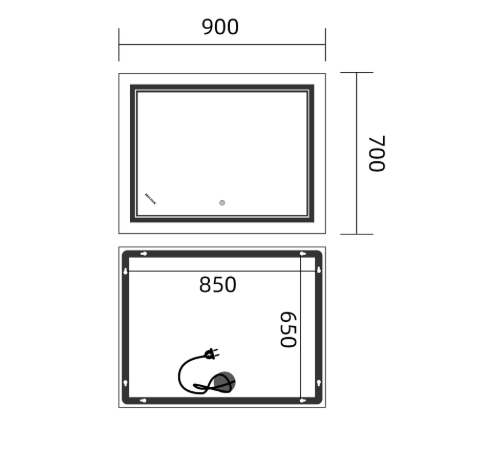 Дзеркало Mixxus Premium QUADRO MR20-90x70-REVERSE (LED Touch, Anti-fog, димер) MP6621 фото