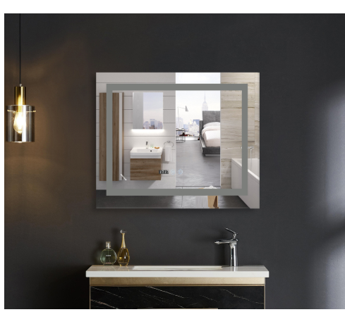 Дзеркало Mixxus WARM MR02-80x80 з LED Touch, Anti-fog, димером, регулюванням яскравості, годинником MI6934 фото